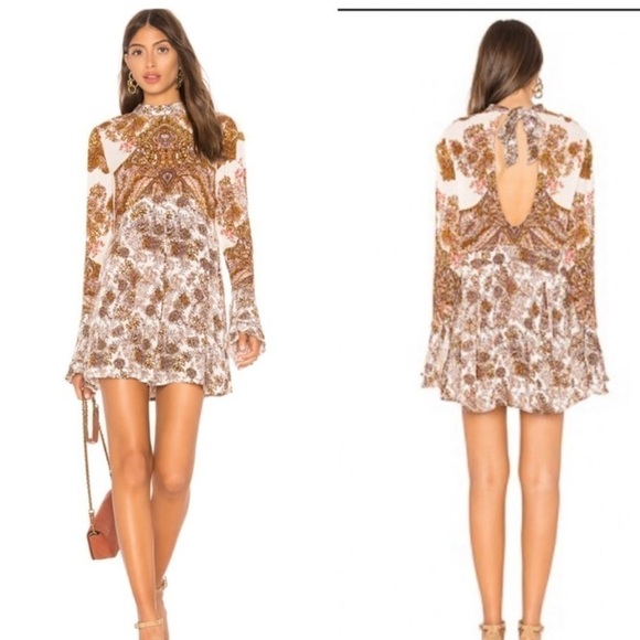 Free People lady luck tie back flirty long flare sleeve tunic rayon dress - Picture 5 of 11